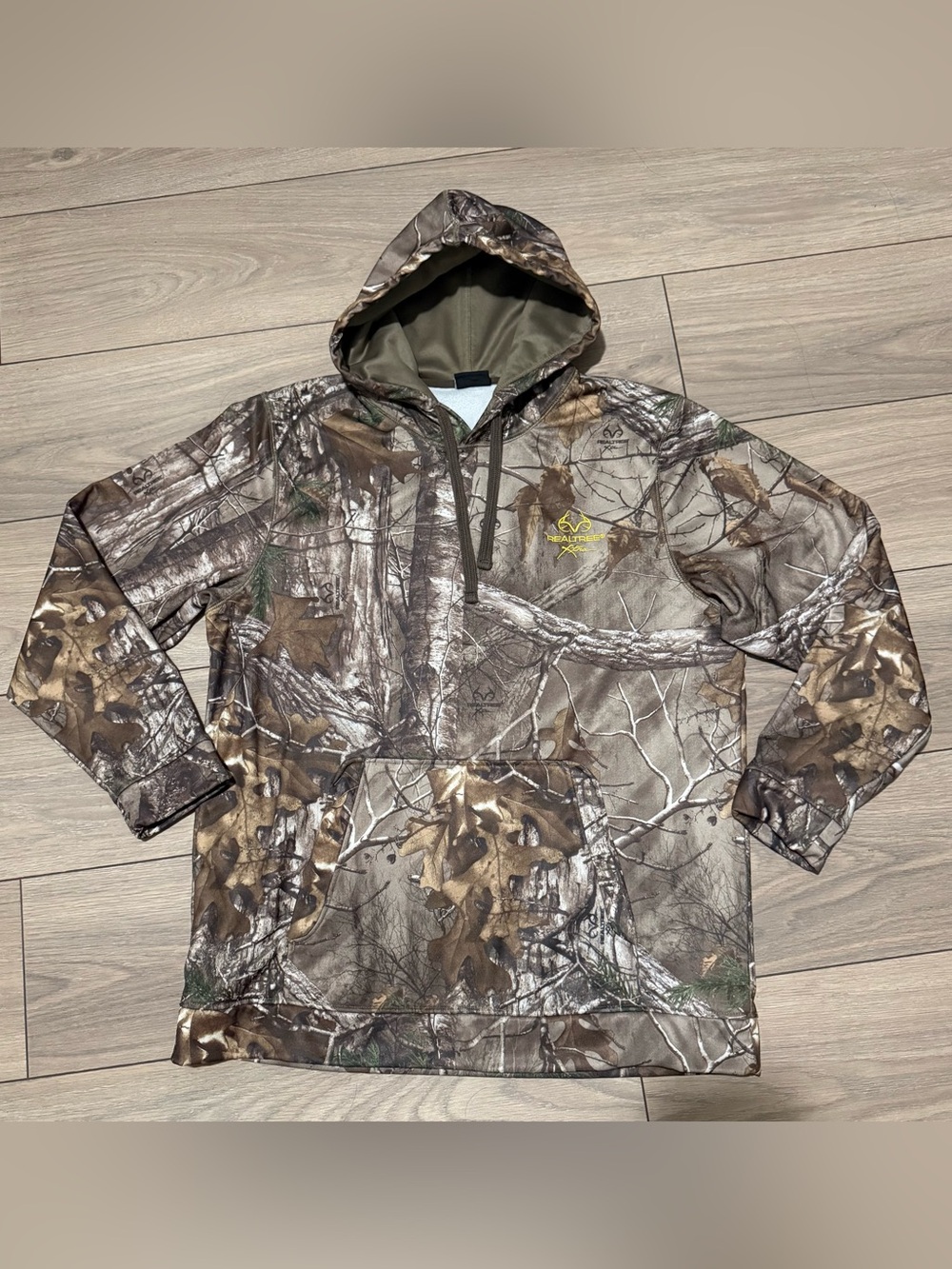 Realtree Hoodie Mens Size Large Brown Edge Camo Fleece Pullover Sweatshirt